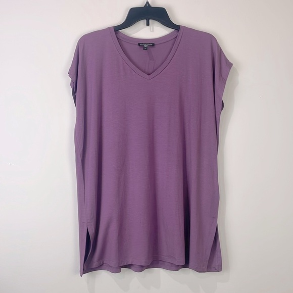 Eileen Fisher Tee T shirt Top Dusty Plum Dolman Cap Sleeve Women’s Small Boxy - Picture 1 of 9
